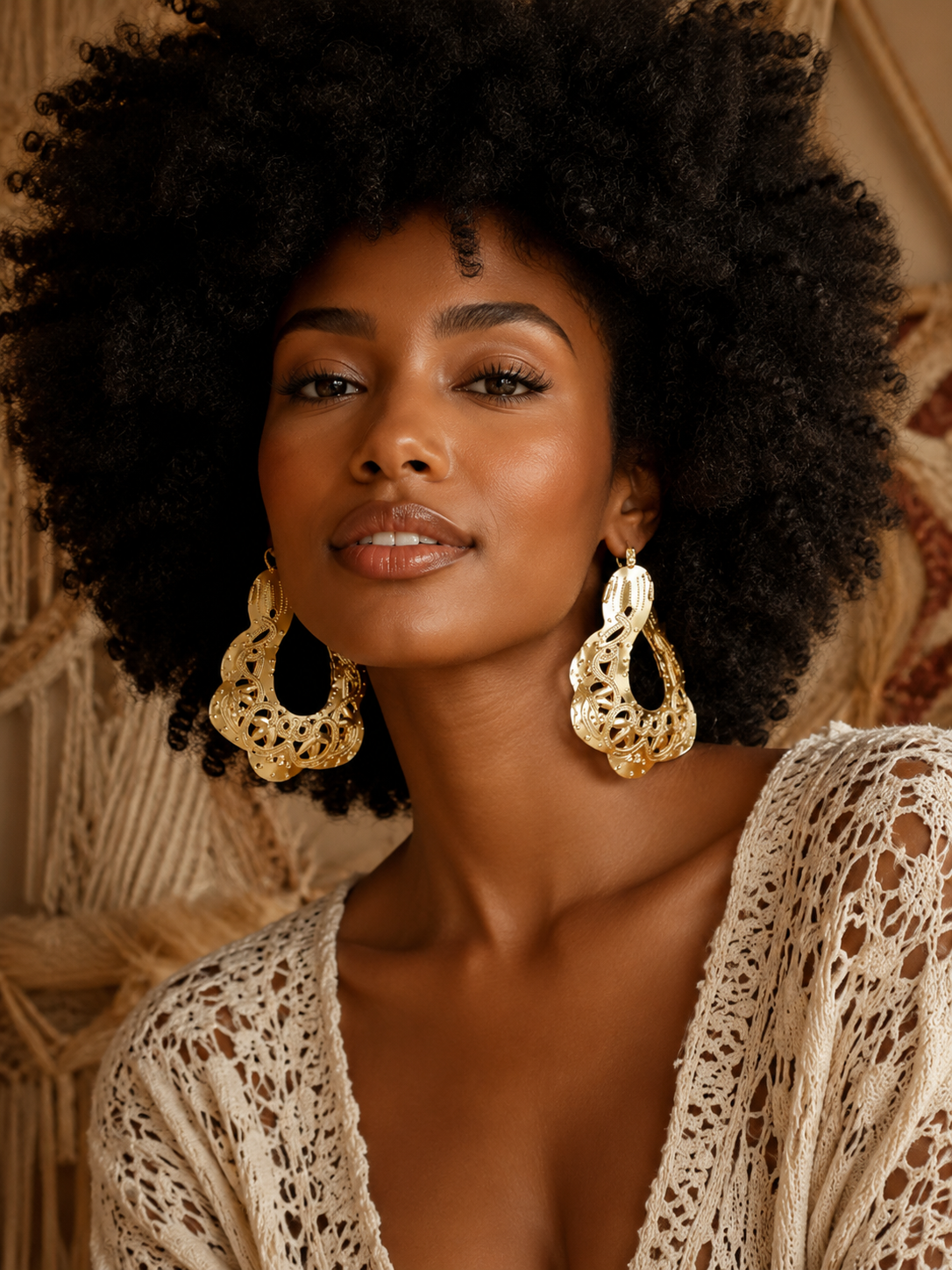 Lace Filigree Gold Statement Earrings