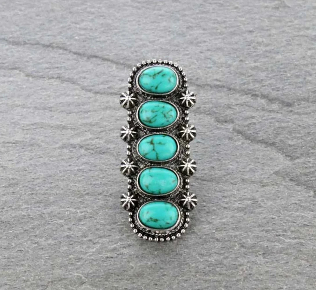 5-In-A-Row Turquoise Stone Ring