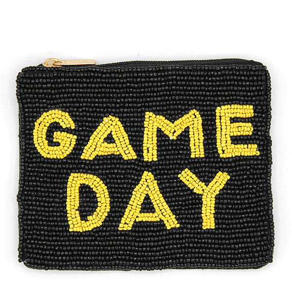 Black GAMEDAY Football Beaded Coin Pouch