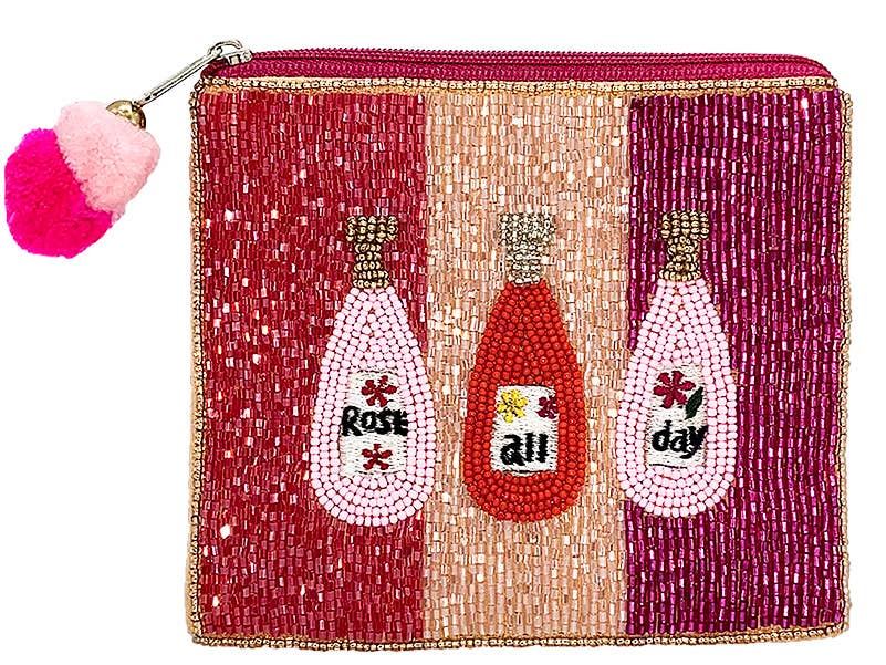 Rose All Day Wine Beaded Purse Money Storage Pouch