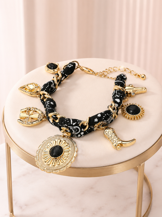 Black Bandana Western Charm Bracelet