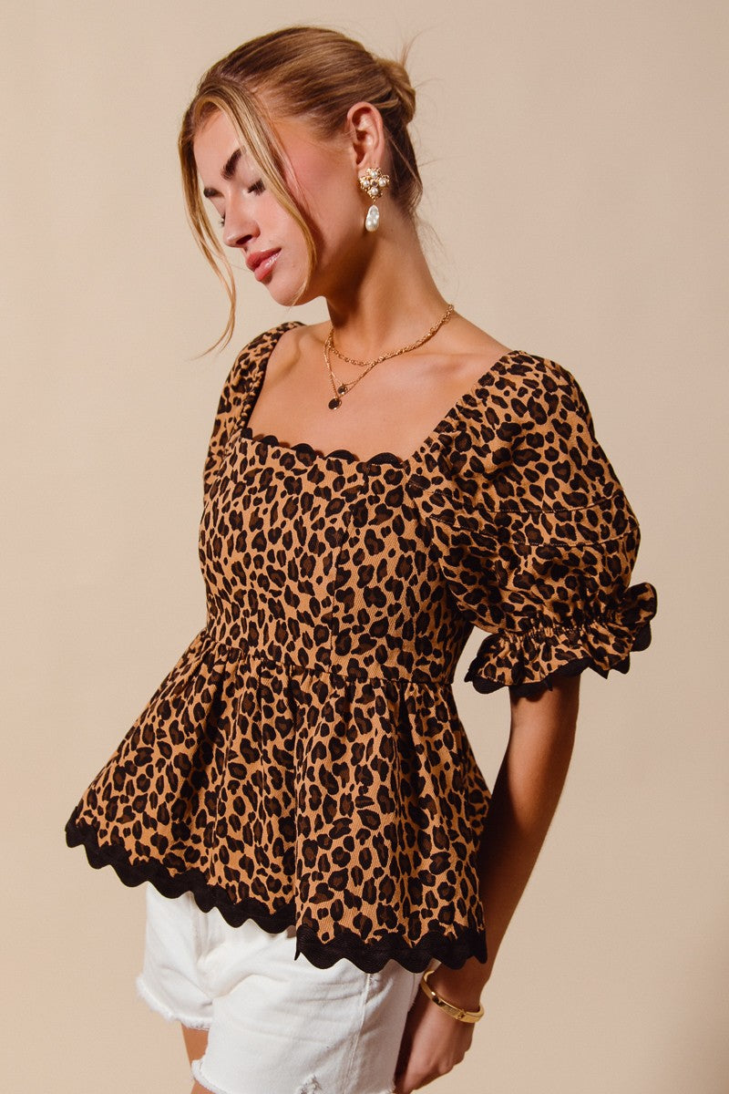 Lola Leopard Animal Print Cotton Peplum Top