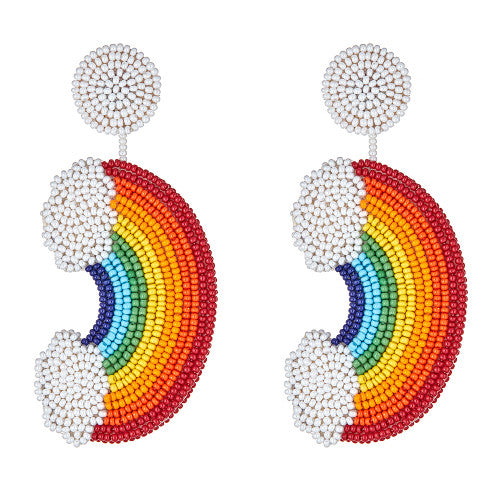 Rainbow Clouds Seed Beaded Statement Earrings