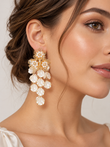 Waterfall Petals Pearls Long Floral Earrings