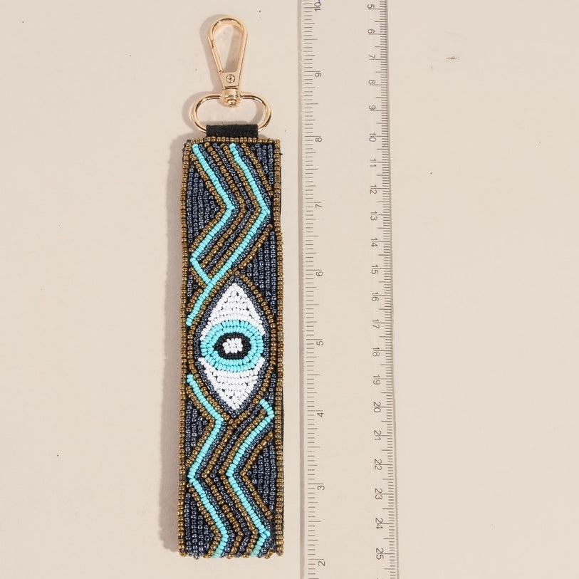 Evil Eye Seed Beaded Crystal Lanyard Keychain