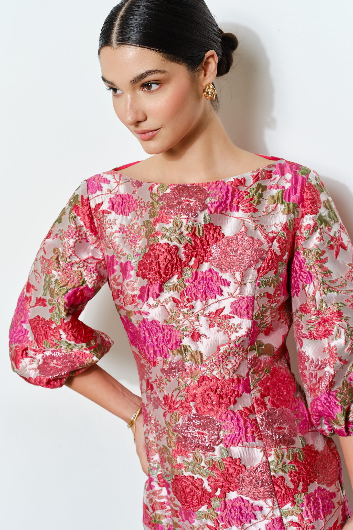 Pink Peony Petals Jacquard Mini Dress