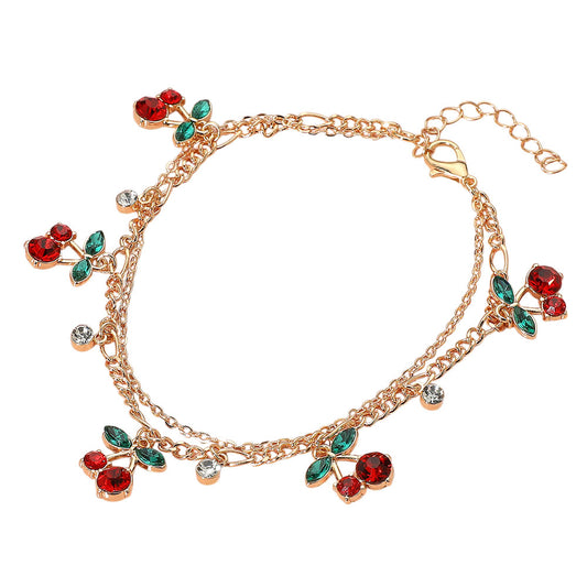 Charmed By Cherries Layered Gold Anklet