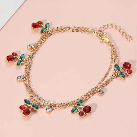 Charmed By Cherries Layered Gold Anklet