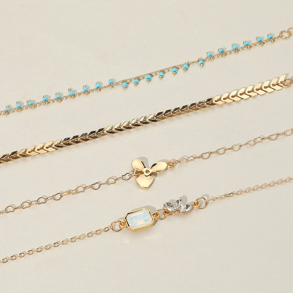 4PC Boho Gold Dipped Charm Anklet Set