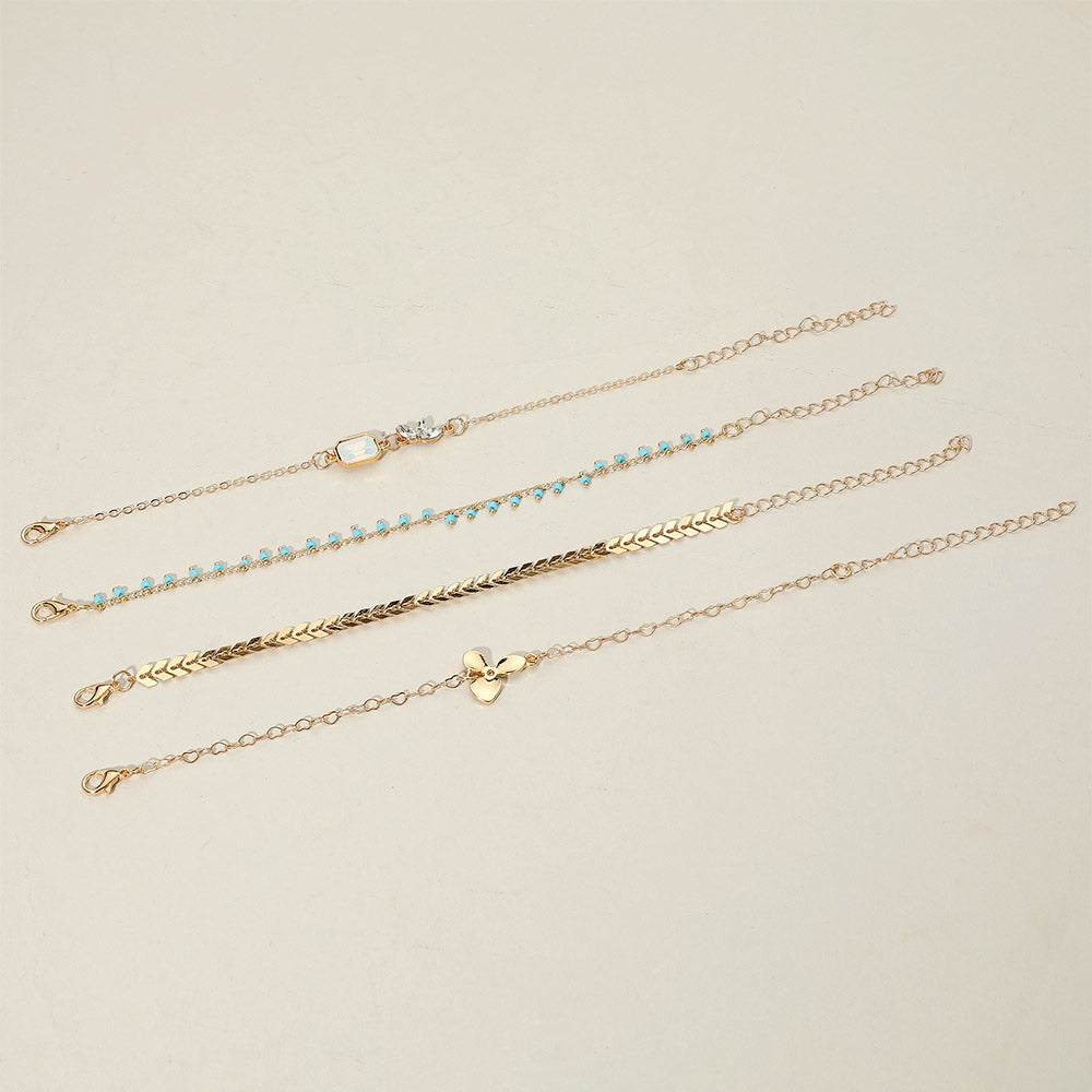 4PC Boho Gold Dipped Charm Anklet Set