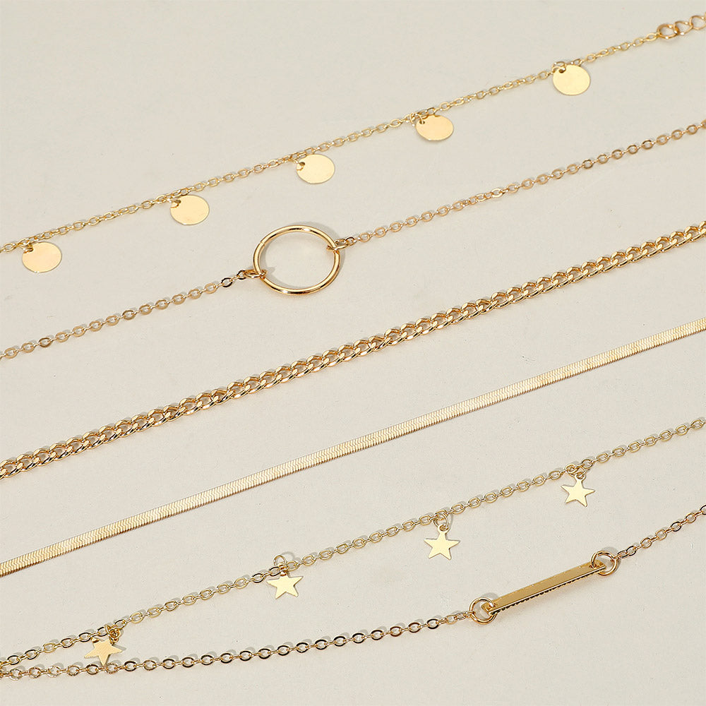 5PC Boho Gold Dipped Charm Anklet Set