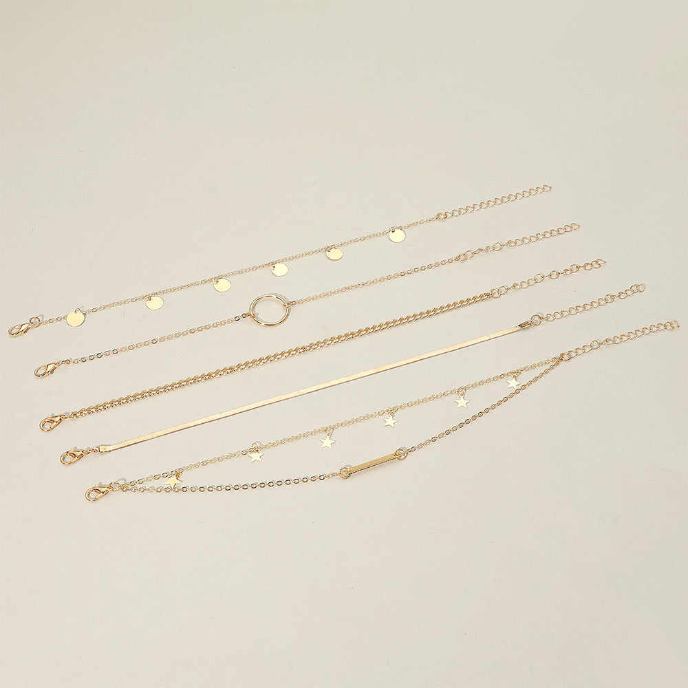 5PC Boho Gold Dipped Charm Anklet Set