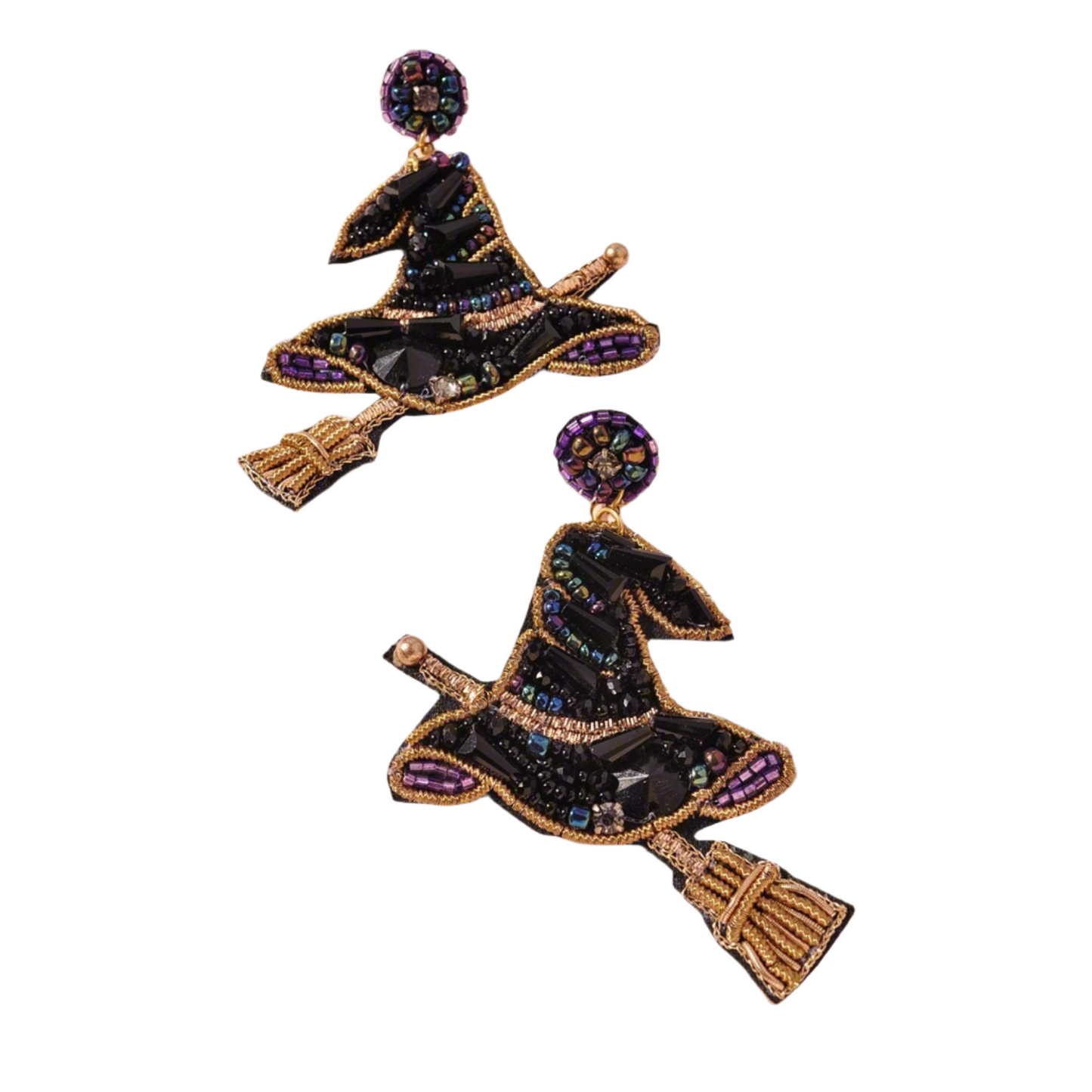 Halloween Witch Hat Crystal Sparkle Beaded Earrings