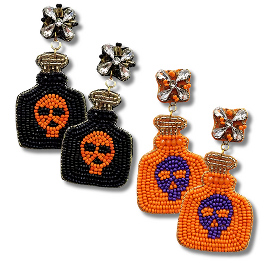 Pick Your Poison Seed Beaded Halloween Goth Earrings