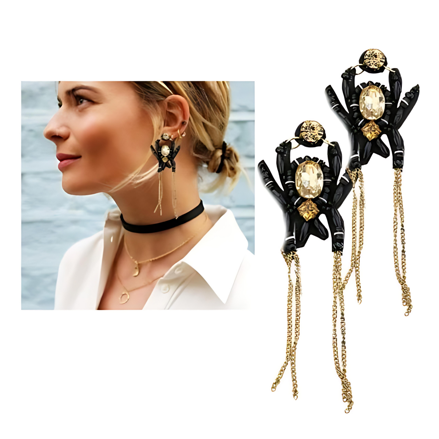 Along Came A Spider Goth Halloween Austrian Crystal Beaded Earrings
