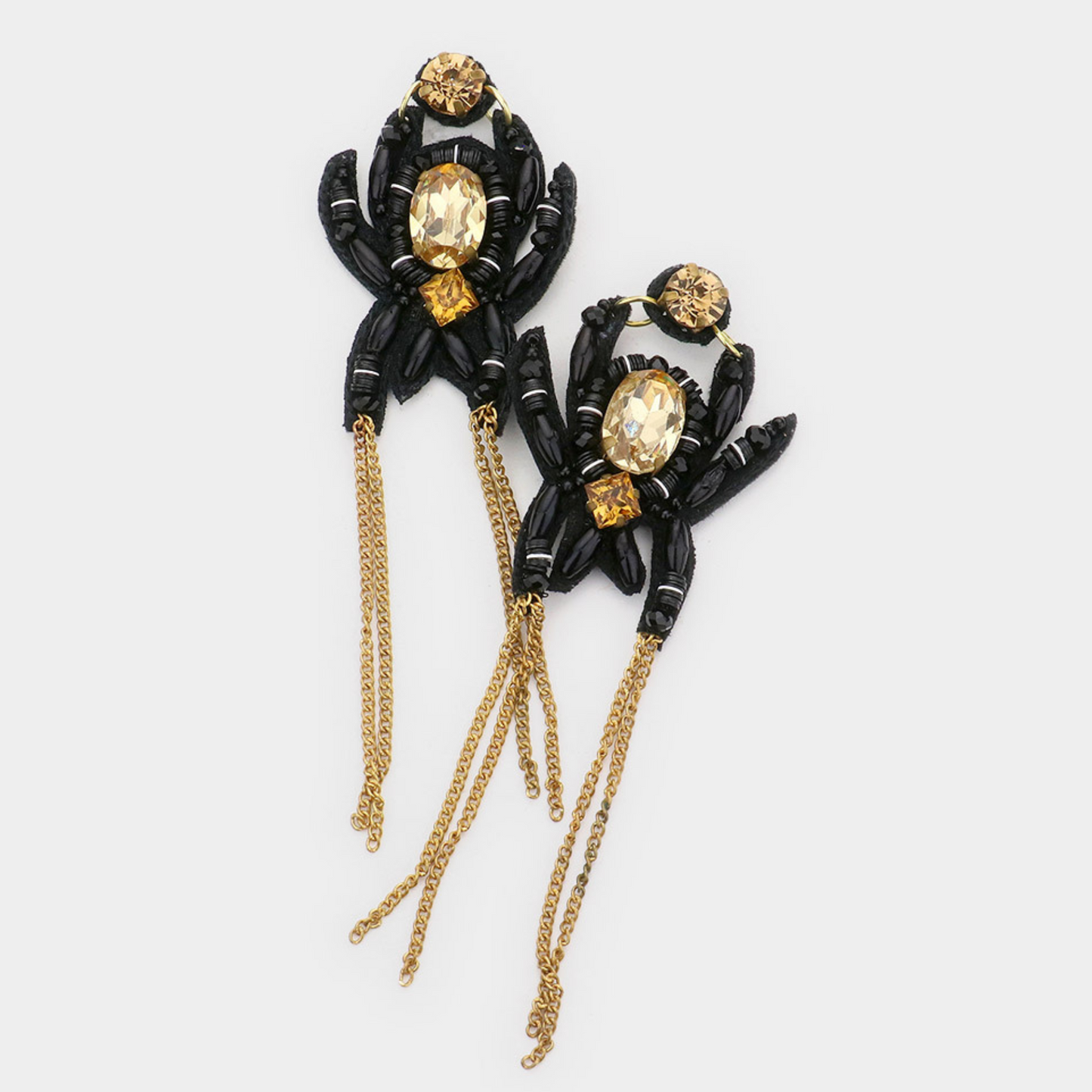 Along Came A Spider Goth Halloween Austrian Crystal Beaded Earrings