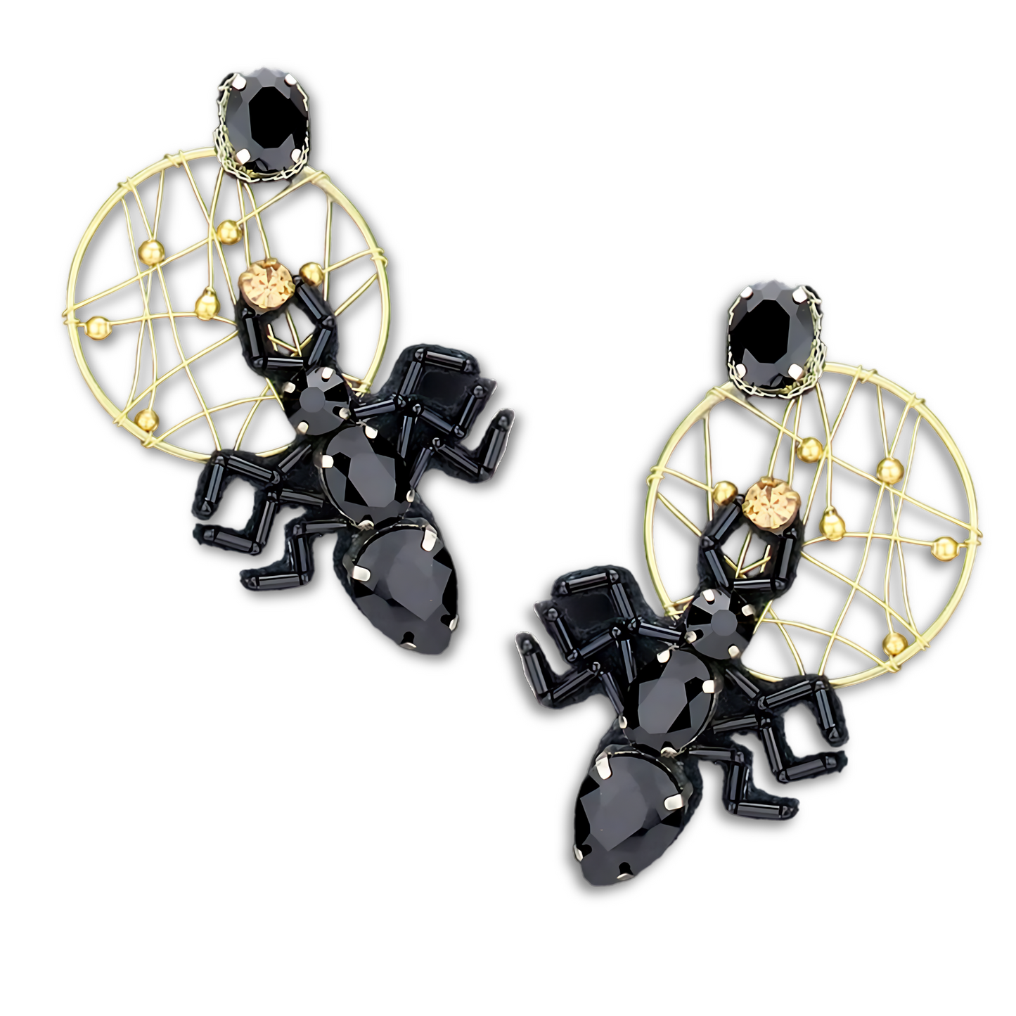 A Tangled Web Spider Topaz Austrian Crystal Stone Earrings