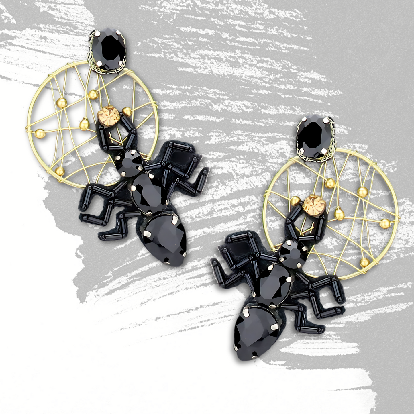 A Tangled Web Spider Topaz Austrian Crystal Stone Earrings