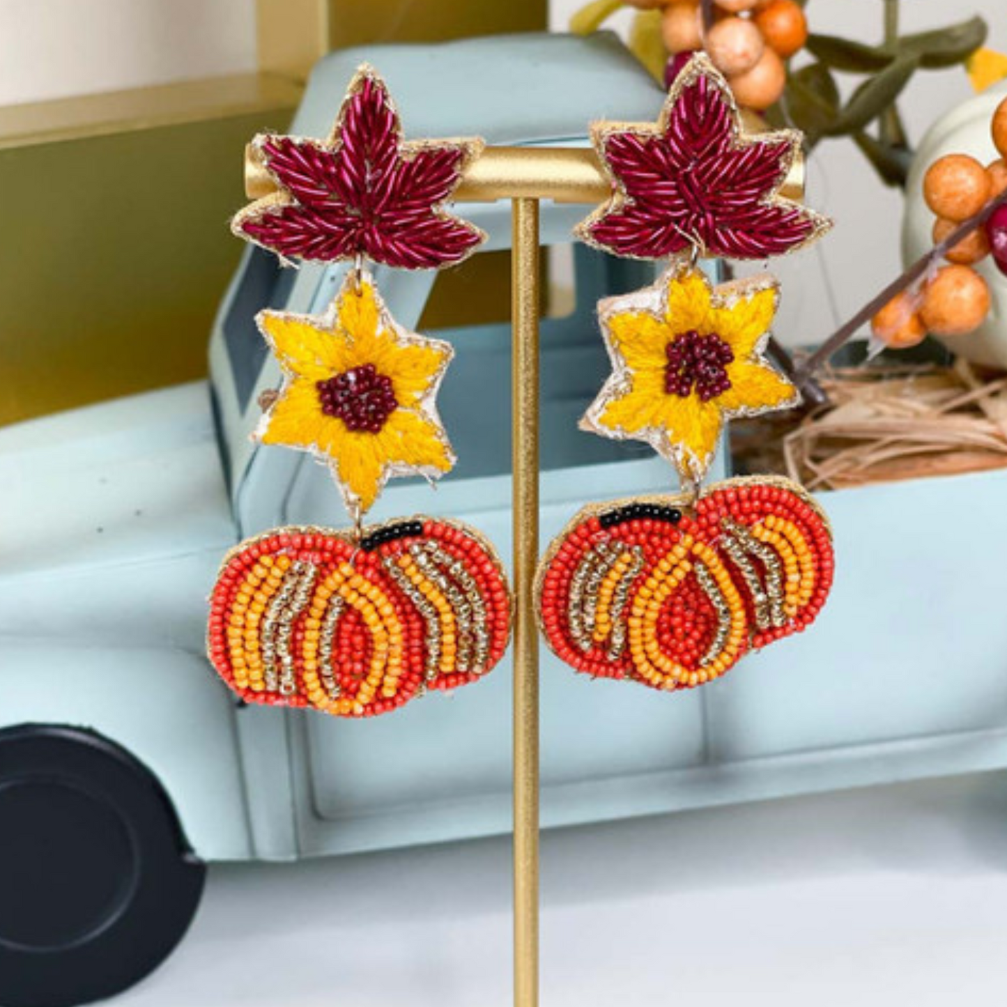 Fall Autumn Walk In The Woods Beaded Earrings