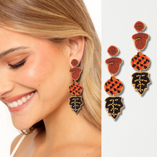 Fall Autumn Oak Trees Acorns Seed Beaded Earrings