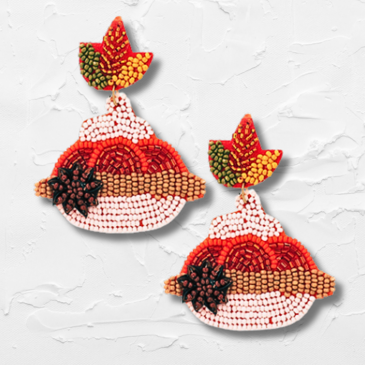 Thanksgiving Holiday Fall Pumpkin Pie Seed Beaded Earrings