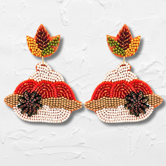 Thanksgiving Holiday Fall Pumpkin Pie Seed Beaded Earrings