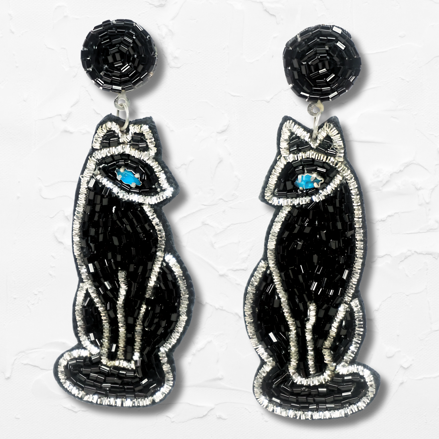 Black Panther Glass Beaded Crystal Eye Cat Earrings