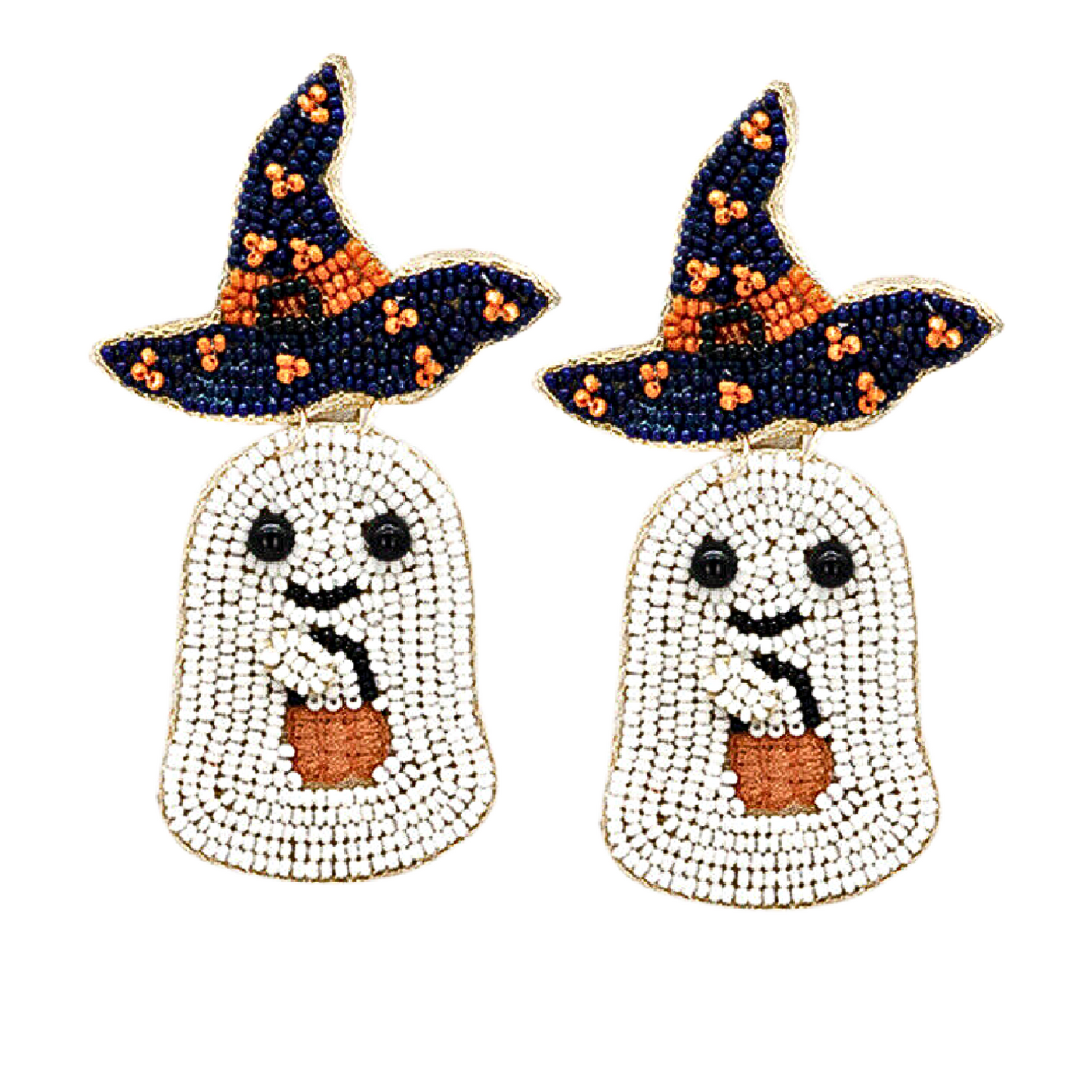 Halloween Ghost Witch Hat Trick or Treat Beaded Earrings