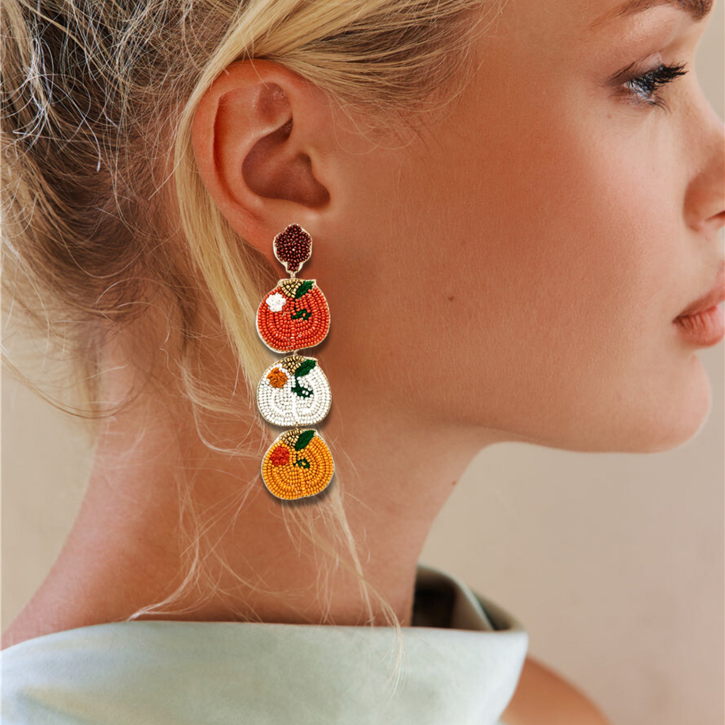 Pumpkin Patch Party Fall Autumn Theme Beaded Earrings