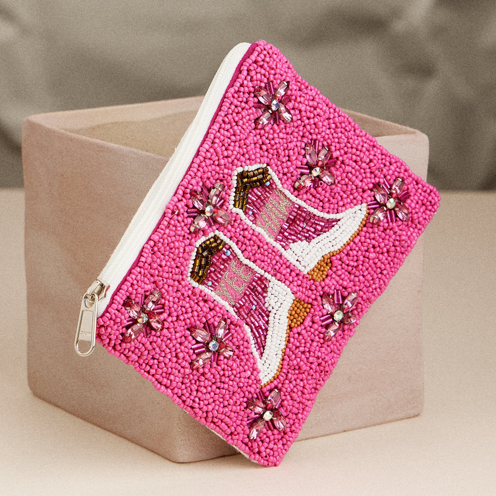 YEEHAW Pink Gem Beaded Coin Money Pouch Bag