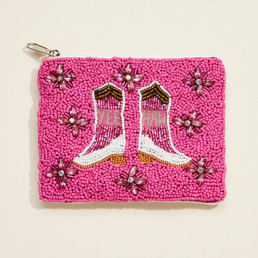 YEEHAW Pink Gem Beaded Coin Money Pouch Bag