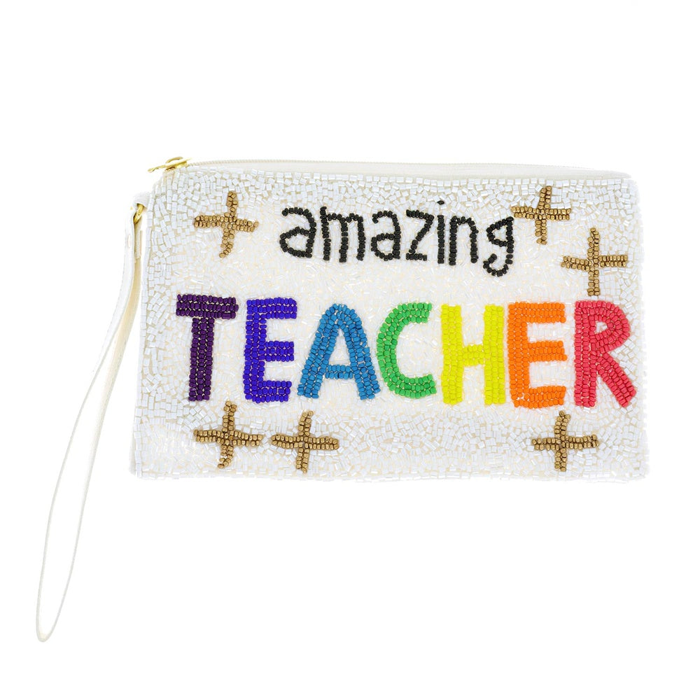 Amazing Teacher Seed Beaded Coin Purse Money Pouch