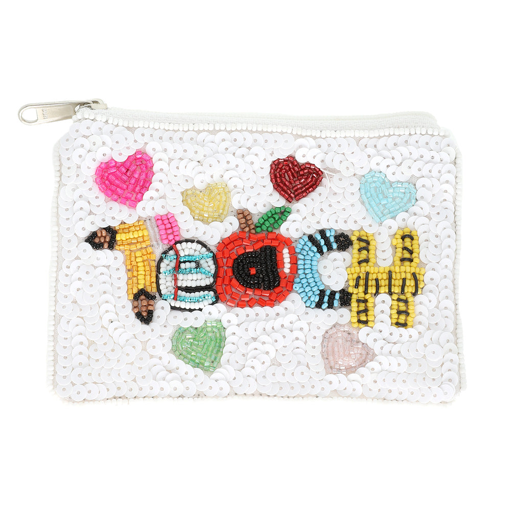 TEACH Seed Beaded Coin Purse Money Pouch