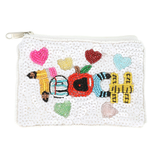 TEACH Seed Beaded Coin Purse Money Pouch