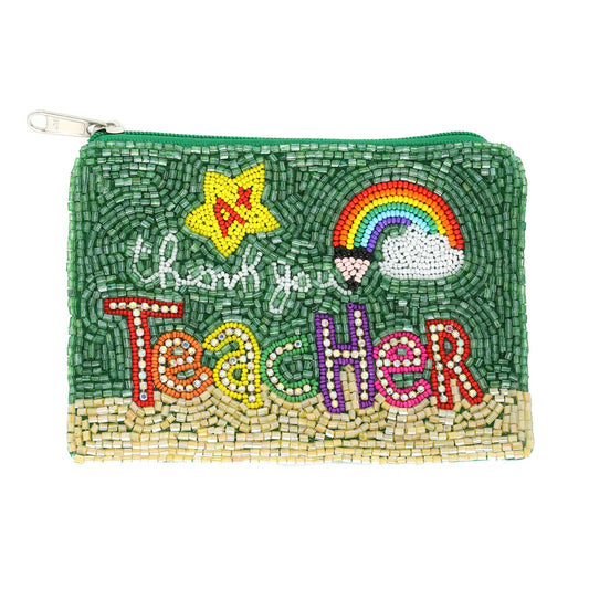 THANK YOU TEACHER Beaded Coin Purse Money Pouch