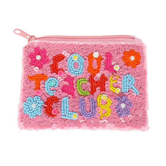 COOL TEACHER CLUB Pink Beaded Coin Purse Money Pouch