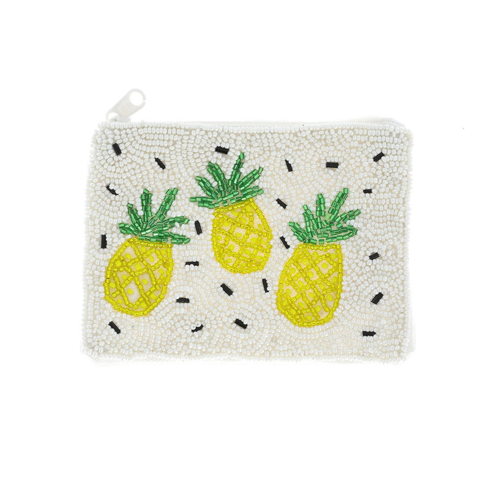 Tropical Pineapple Beaded Mini Coin Pouch Bag