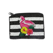 Tropical Flamingo Striped Beaded Coin Pouch Bag