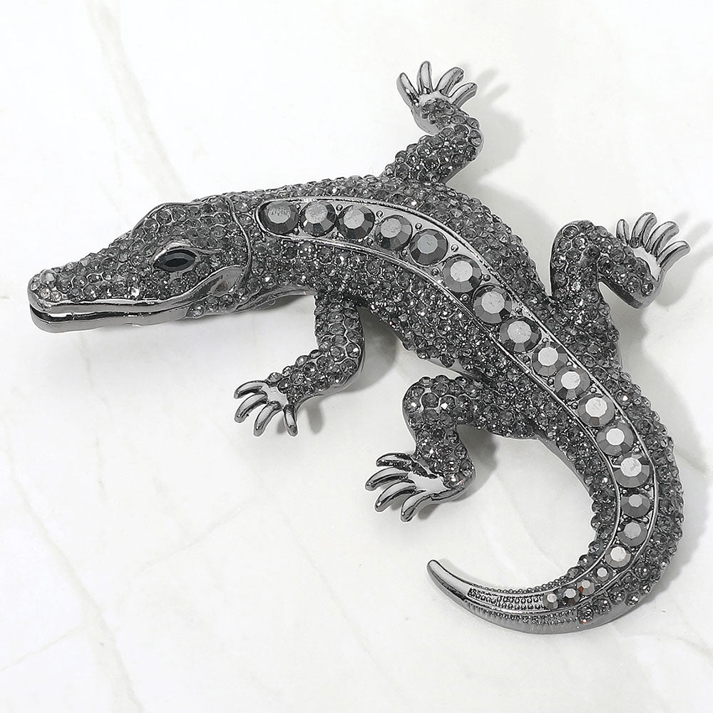 Austrian Crystal Rhinestone Alligator Brooch