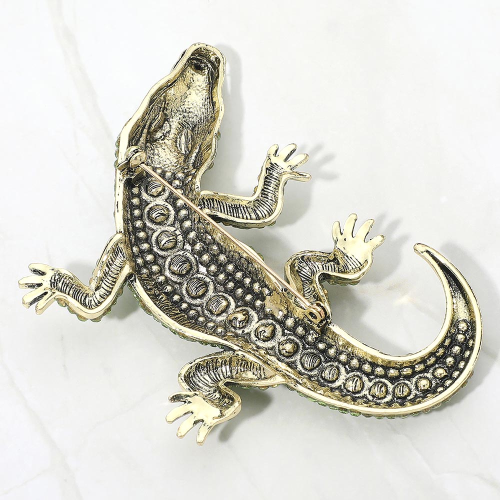Austrian Crystal Rhinestone Alligator Brooch