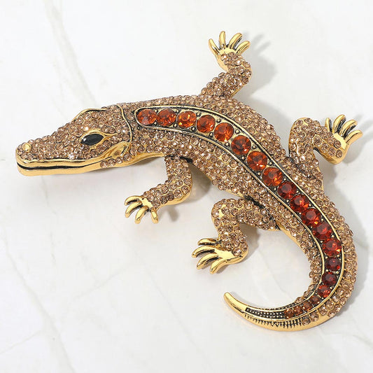 Austrian Crystal Rhinestone Alligator Brooch