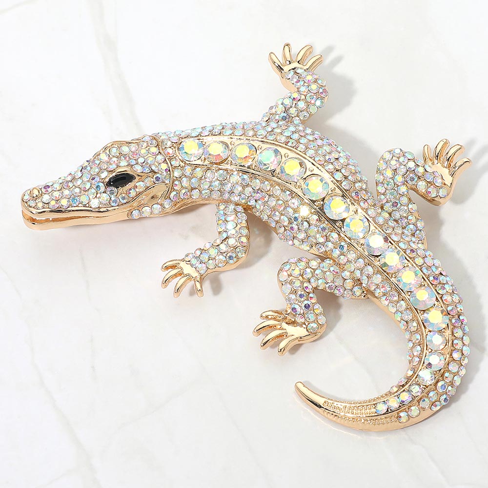 Austrian Crystal Rhinestone Alligator Brooch
