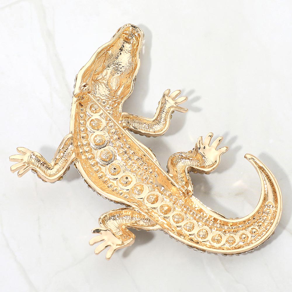 Austrian Crystal Rhinestone Alligator Brooch