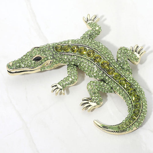 Austrian Crystal Rhinestone Alligator Brooch