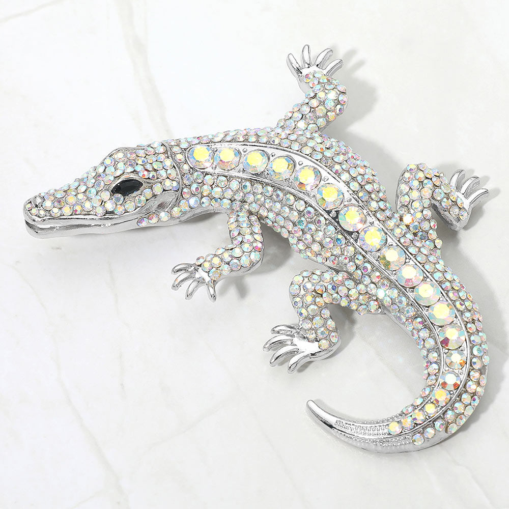 Austrian Crystal Rhinestone Alligator Brooch