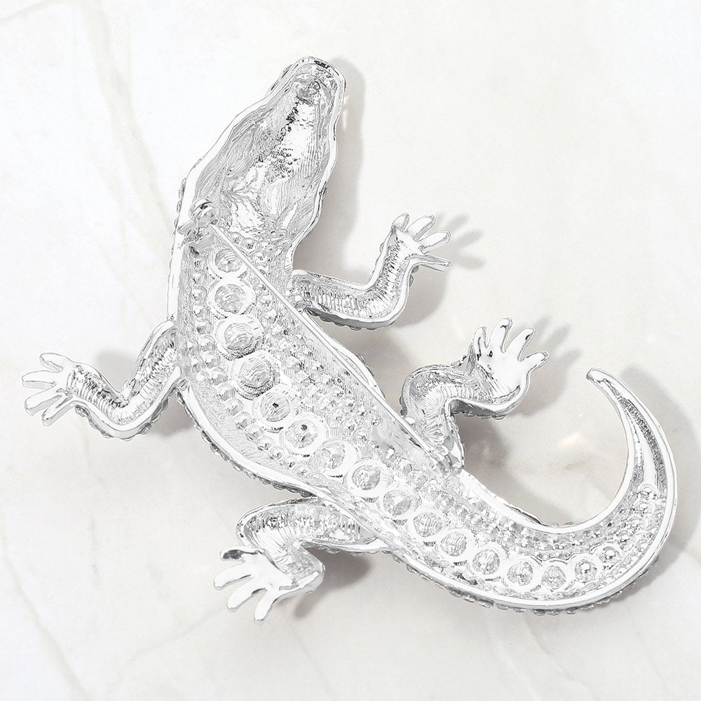 Austrian Crystal Rhinestone Alligator Brooch