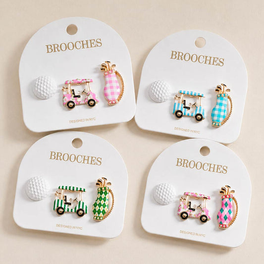 Conjunto de pendientes y collar con pasador esmaltado de bandera para hoyo de golf
