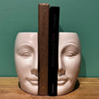 Set of 2 Stoneware Face Vases Bookends