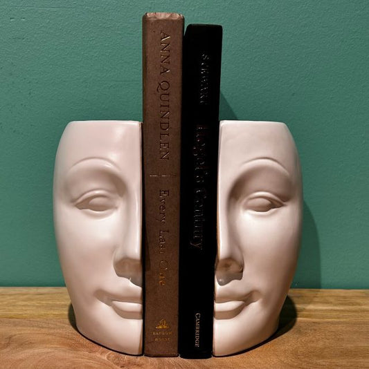 Set of 2 Stoneware Face Vases Bookends