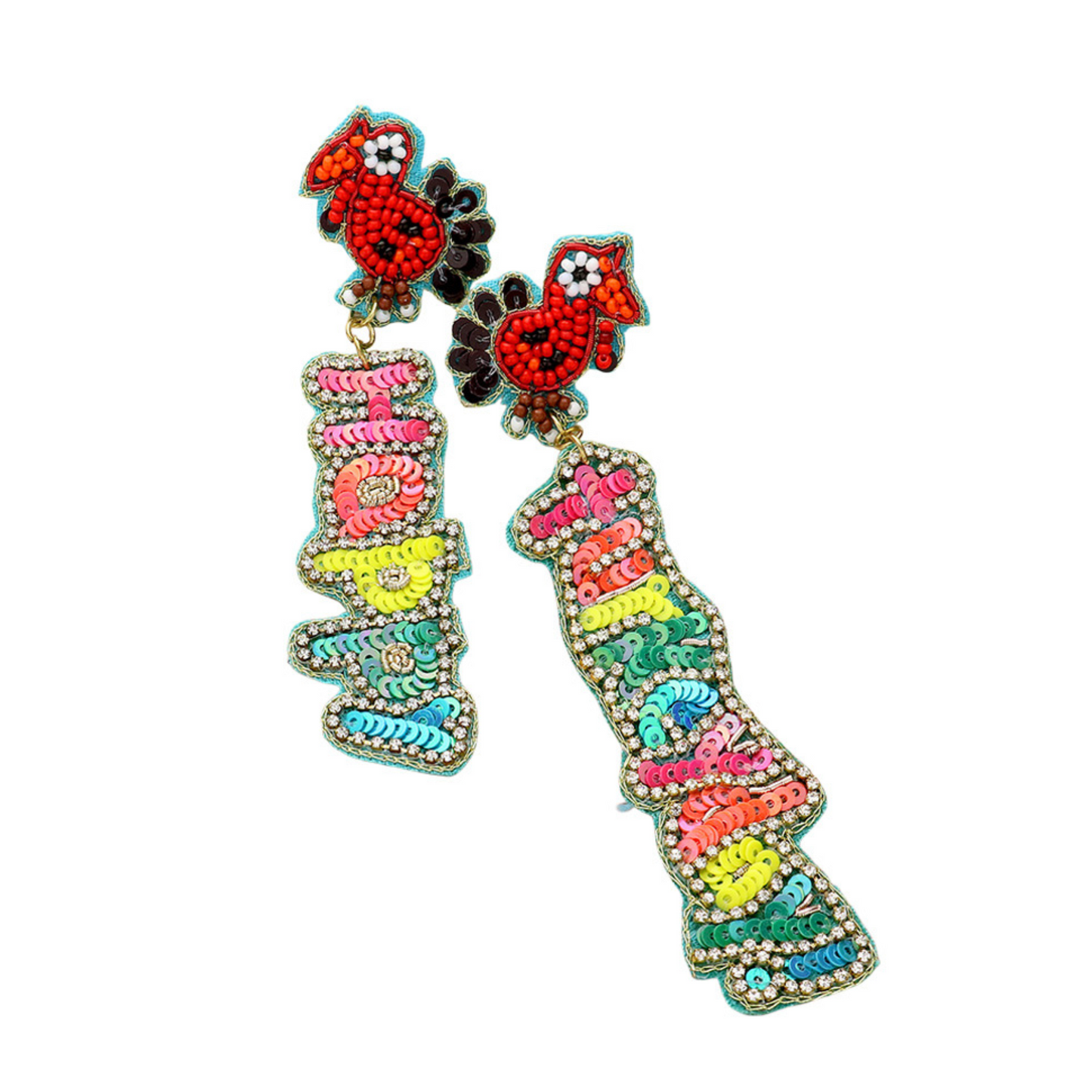 Happy Turkey Day Thanksgiving Sparkle Beaded Earrings